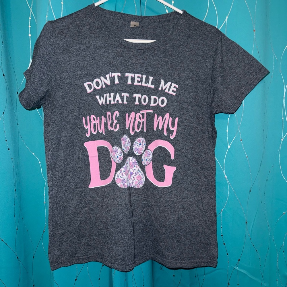Gildan Charcoal Tee with Pink and Purple Dog Design